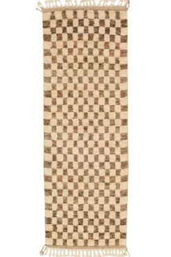 Bargi Uldtæppe Berber Chess 88x255 cm Brun