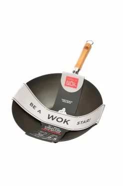 Clearance Dexam Wok Wok Star Pre-Seasoned 30 cm med bambushåndtag Sort