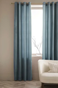 Best Ellos Home Gardinlængde med sejlringe Nora i velour, 2-pak Lyseblå