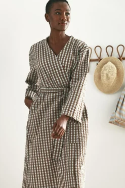 Discount Ellos Home Kimono Nell Check Kimono Lyseblå/brun