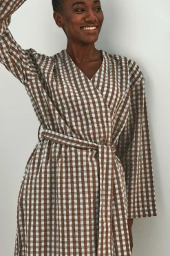 Discount Ellos Home Kimono Nell Check Kimono Lyseblå/brun