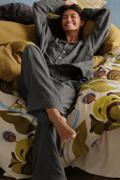 Best Ellos Home Natbukser Pyjama Pant Elly i genanvendt halvlinned Åskgrå