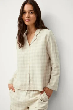 Clearance Ellos Home Pyjamasskjorte Valerie Small Check Beige/cremehvid