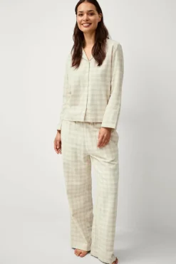 Clearance Ellos Home Pyjamasskjorte Valerie Small Check Beige/cremehvid