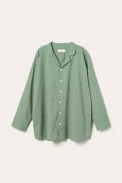Best Ellos Home Pyjamasskjorte Long Sleeve Shirt Elly i genanvendt halvlinned Aquagrøn
