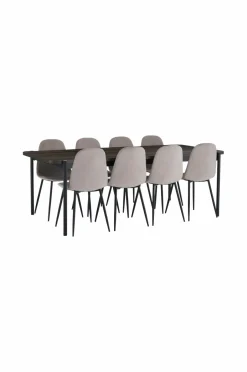 Discount Ellos Home Spisebordssæt Gilda med 1 bord og 8 stole Brun bord / beige stole