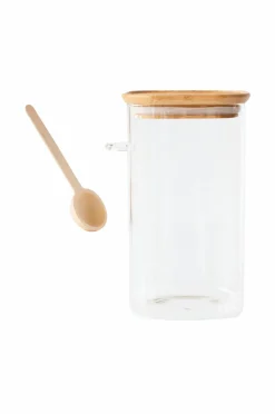 Online Pebbly Høj glasbeholder med bambuslåg og måleske - 1400 ml Gennemsigtig
