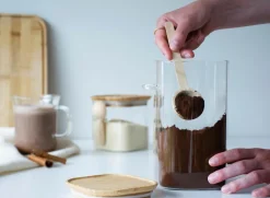 Online Pebbly Høj glasbeholder med bambuslåg og måleske - 1400 ml Gennemsigtig