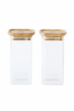 Discount Pebbly Sæt med 2 firkantede glasbokse S med bambuslåg - 320 ml Gennemsigtig