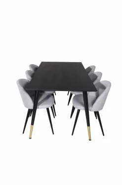 Venture Home Spisegruppe Dipp med 6 spisebordsstole Velvet Sort-Messing-Grå