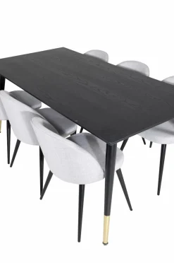 Venture Home Spisegruppe Dipp med 6 spisebordsstole Velvet Sort-Messing-Grå