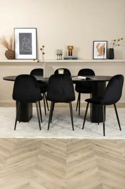 Venture Home Spisegruppe Bianca med 6 spisebordsstole Polar Sort fløjl / sort
